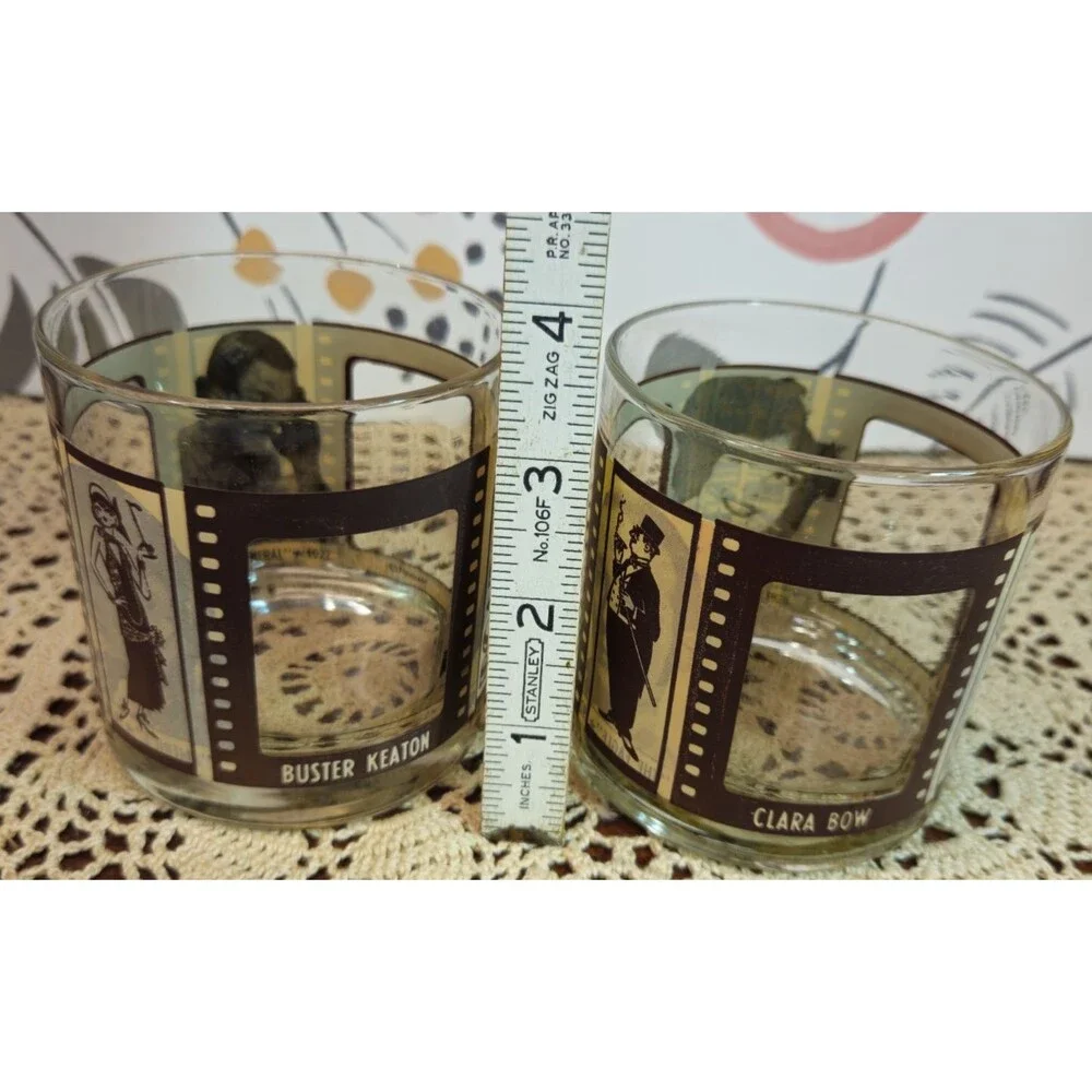 Set of 2 Vintage 'Roaring Twenties' Theme Whiskey Lowball Glasses